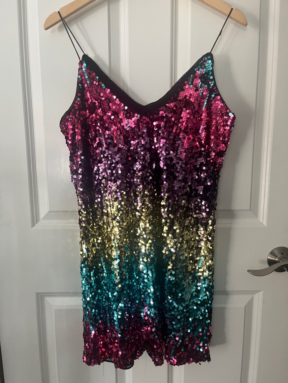 Sequin Ombre Mini Dress in Pink, Teal & Gold Sz small